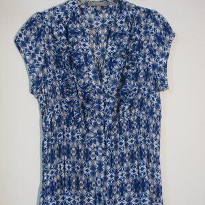 * NY Collection Blue Blouse Medium Slightly Sheer Ruffles Button Up Front
